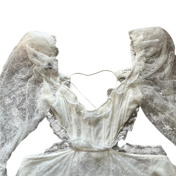 FOR LOVE & LEMONS White Cut Out Long Sleeve Lace Mini Dress - Picture 3 of 10